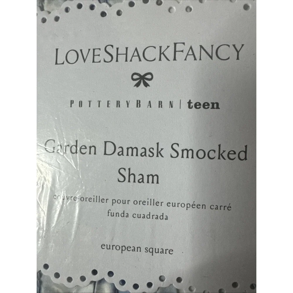 POTTERY BARN TEEN LOVESHACKFANCY GARDEN DAMASK‎ SMOCKED SHAM (1) EURO ~ BLUE